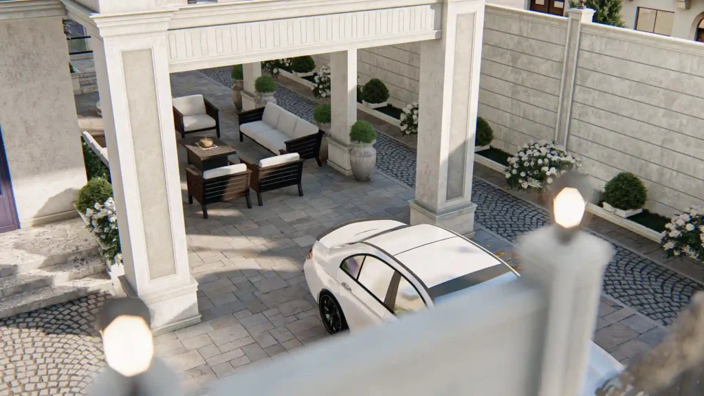 تصميم خارجى لحوش فيلا سكنية