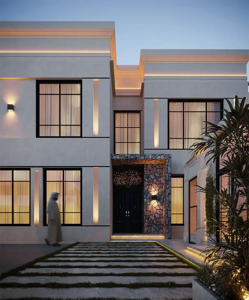 تصميم خارجى مودرن بطراز مودرن اضاءات ليلية