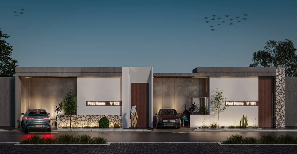 تصميم خارجى واجهة شالية أضاءة ليلية