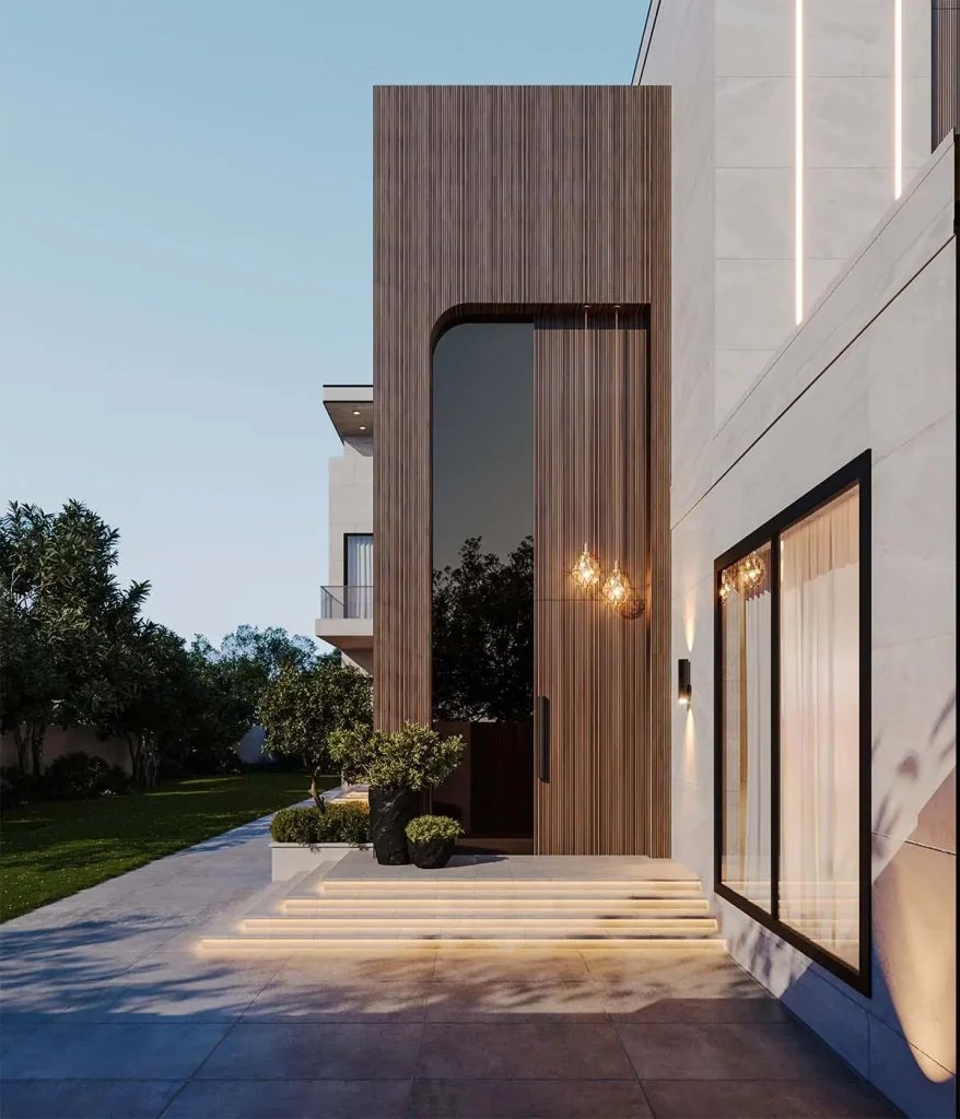 تصميم خارجي فيلا سعودية بأسلوب مودرن وخامات حجر عصرية