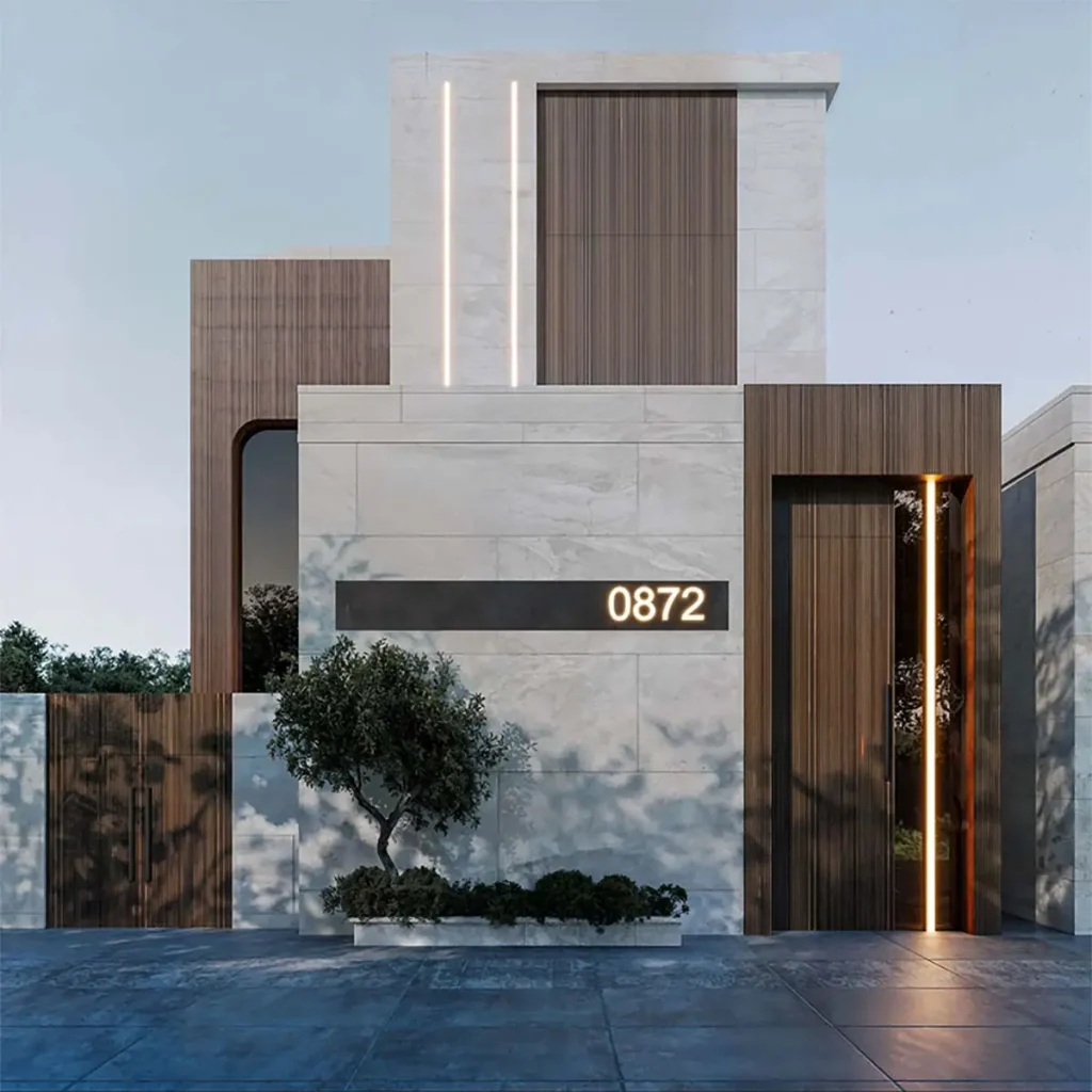 تصميم خارجي مودرن لواجهة فيلا بخامات حجر حديثة