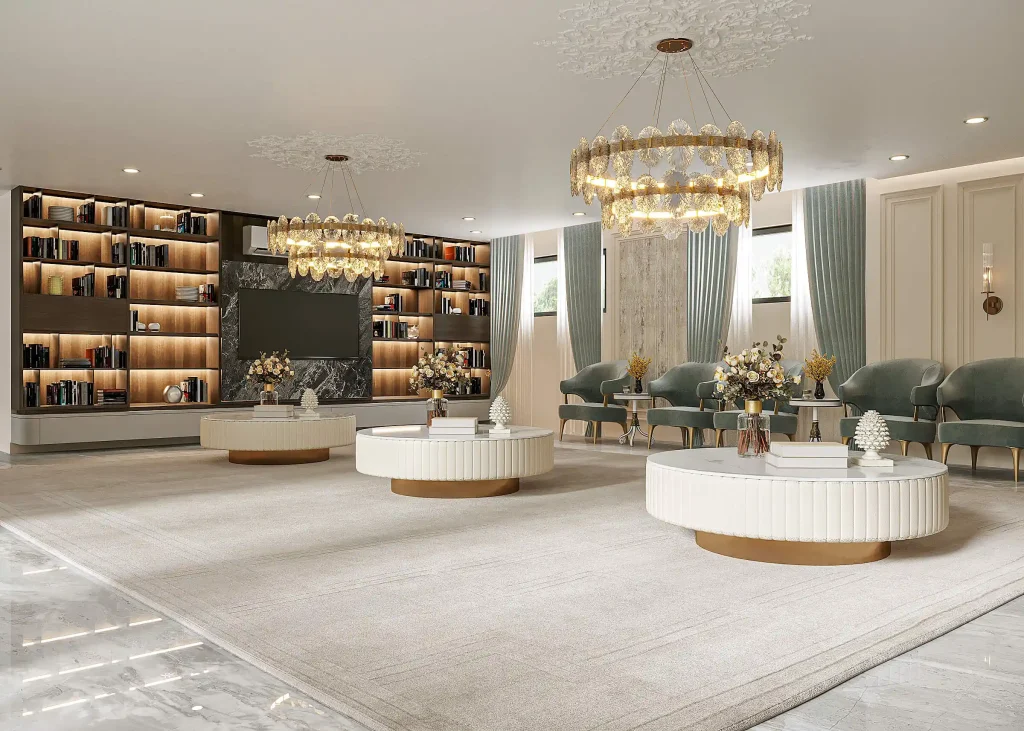 تصميم داخلى بيت قطر - مكتبة تلفزيون