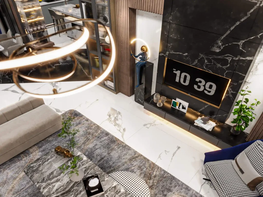 تصميم داخلى شقة سكنية جراندا لايف - وحدة تلفزيون رخام