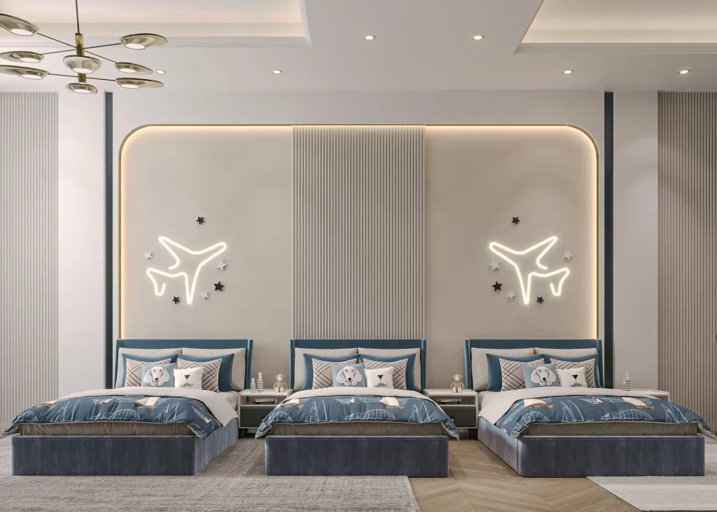 تصميم داخلى غرفة نوم اطفال 3 سراير