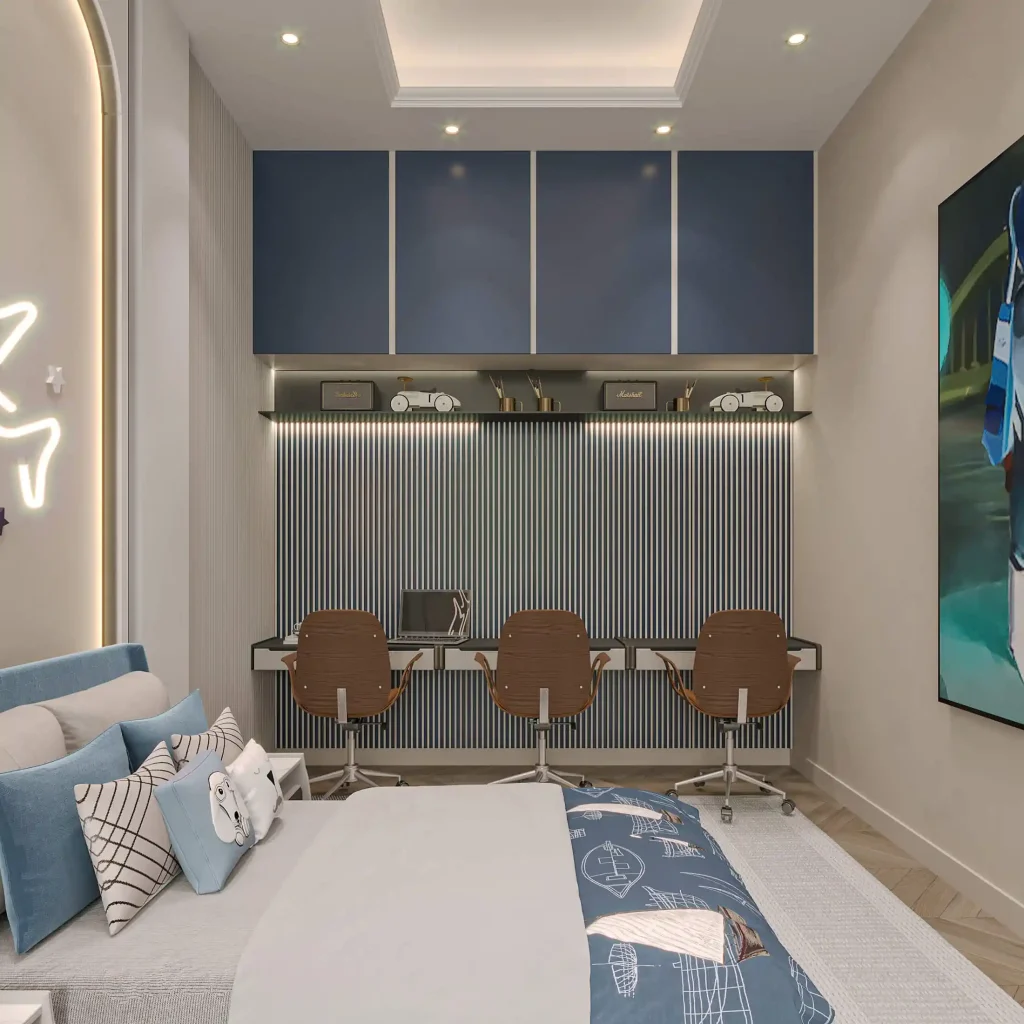 تصميم داخلى غرفة نوم اطفال 3 مكاتب