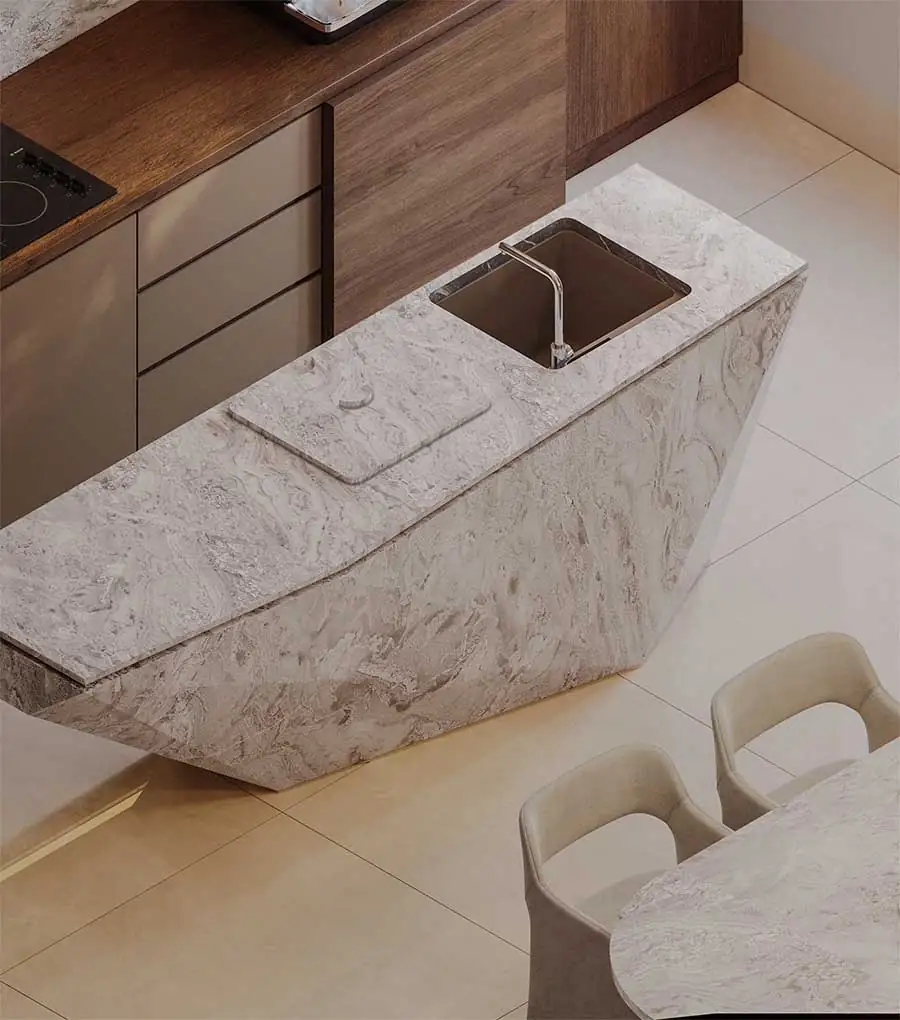 تصميم داخلى فيلا سكنية جده- طابق ارضى مطبخ مفتوح