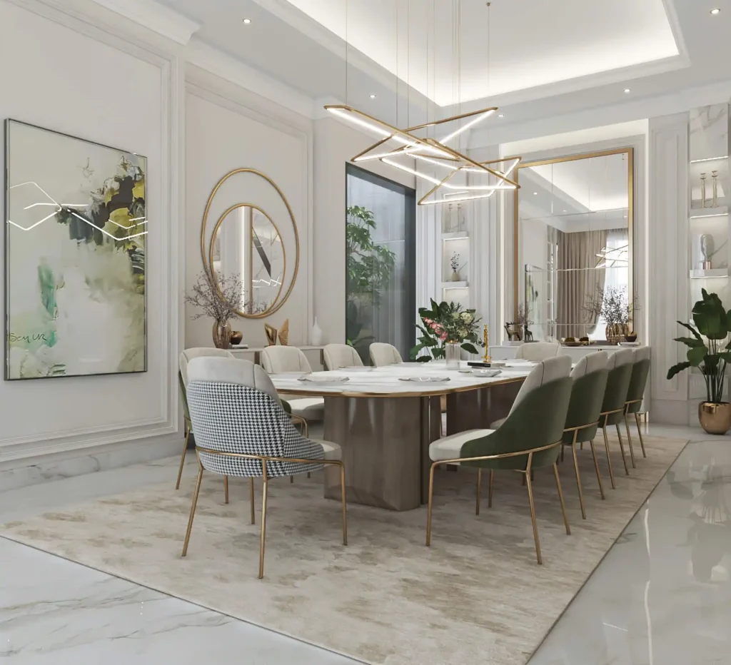 تصميم داخلى فيلا فى السعودية طابق ارضى -غرفة طعام فخمة