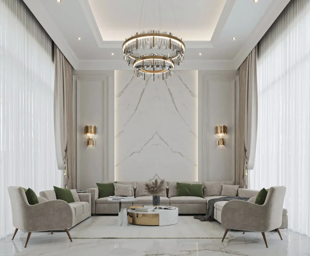 تصميم داخلى فيلا فى السعودية طابق ارضى -مجلس نيو كلاسيك