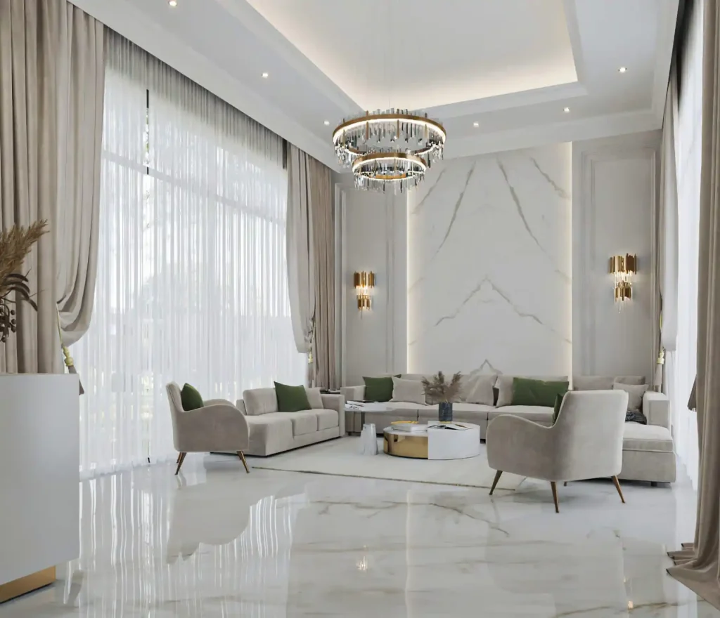 تصميم داخلى فيلا فى السعودية طابق ارضى -مجلس نيو كلاسيك فخم