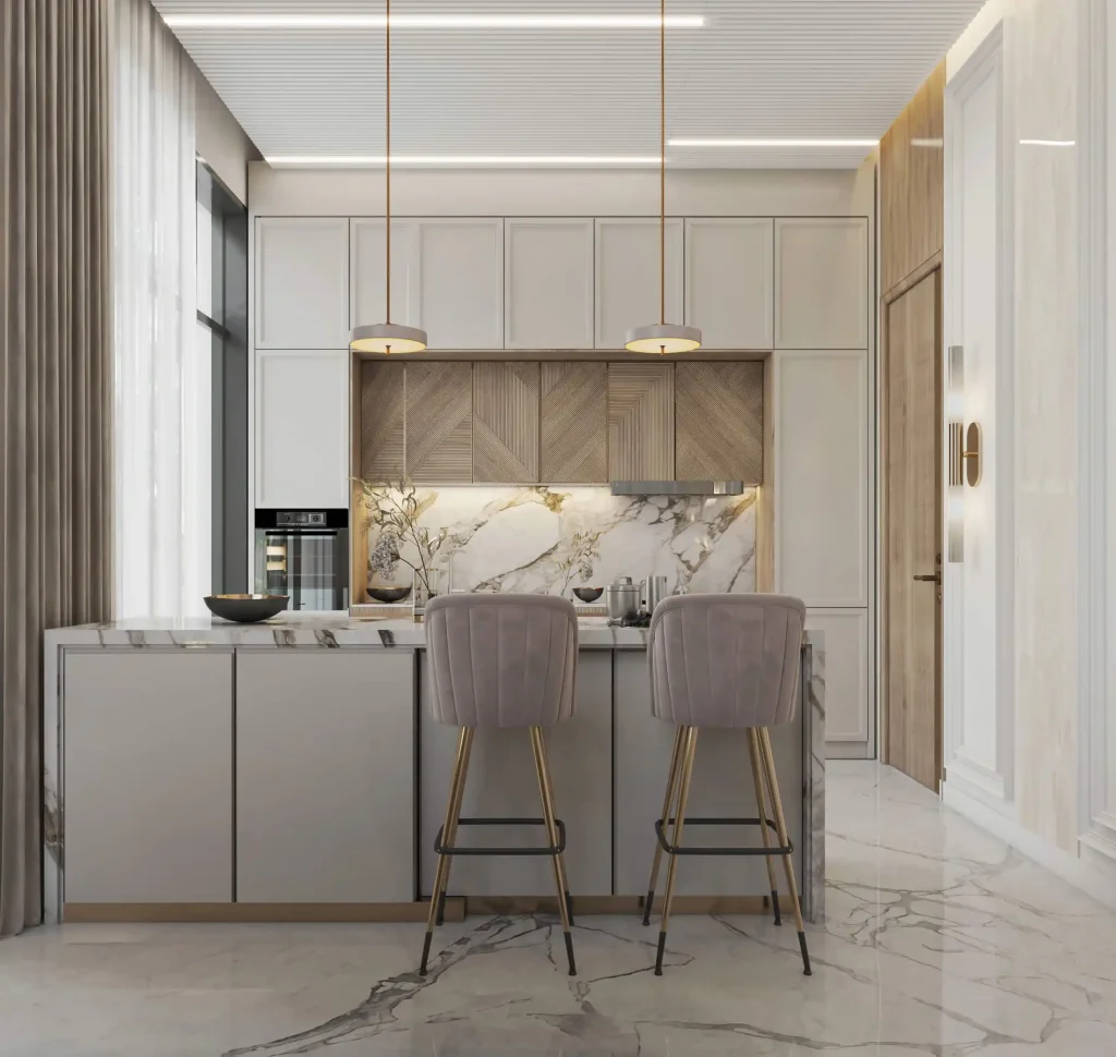 تصميم داخلى فيلا فى السعودية طابق ارضى -مطبخ مفتوح