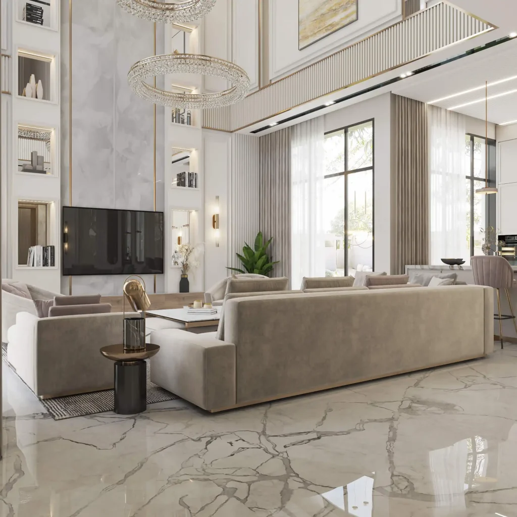 تصميم داخلى فيلا فى السعودية طابق ارضى - معيشة