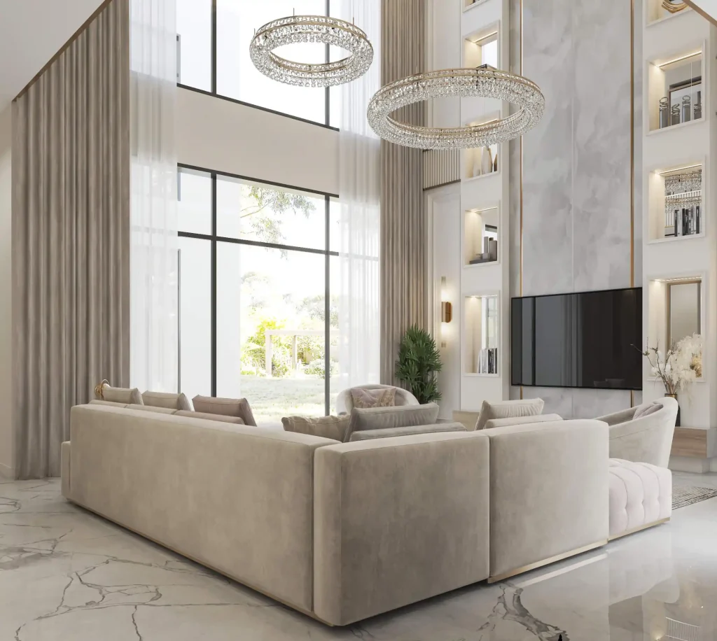 تصميم داخلى فيلا فى السعودية طابق ارضى -معيشة وحدة تلفزيون