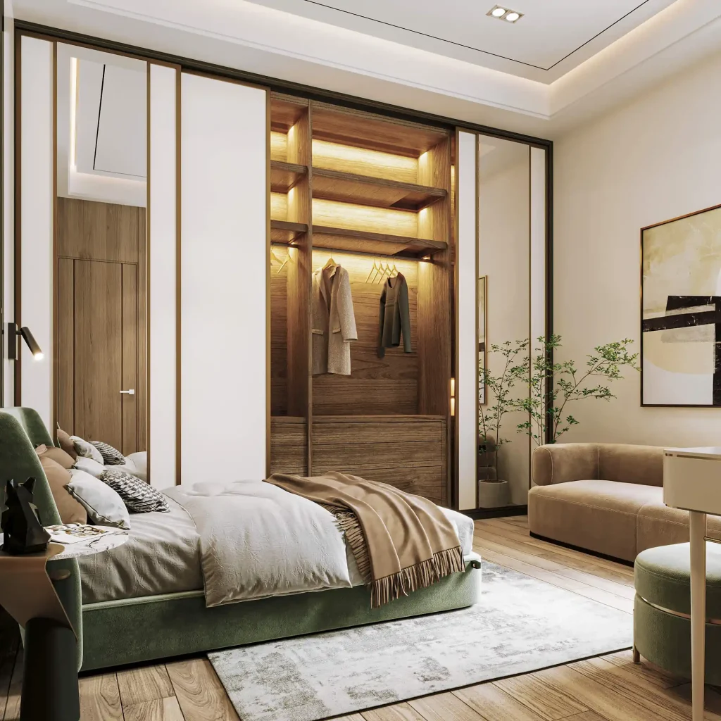 تصميم داخلى فيلا فى السعودية طابق اول - غرفة نوم ضيوف دولاب