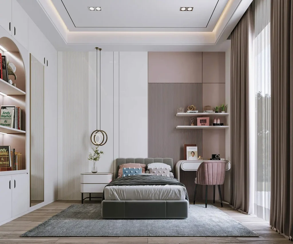 تصميم داخلى فيلا فى السعودية طابق ملحق - غرفة اطفال سرير واحد