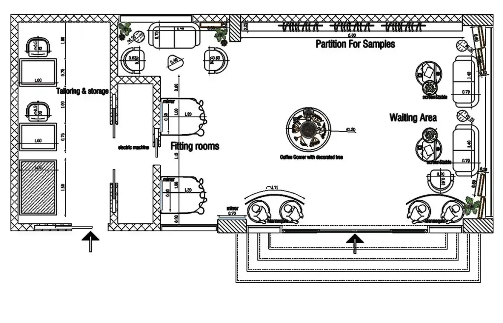 تصميم داخلى محل خياطة - مخططات تنفيذية