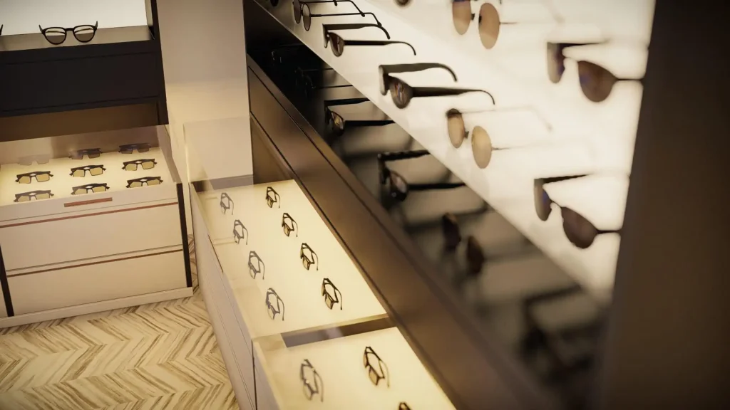 تصميم داخلى محل نضارات قطر - تفاصيل