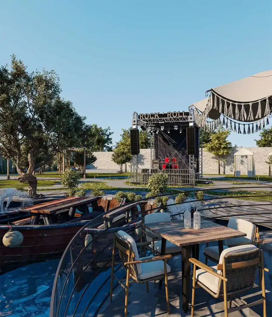 تصميم لاند سكيب حديقة عائلية بممرات مشاة منظمة