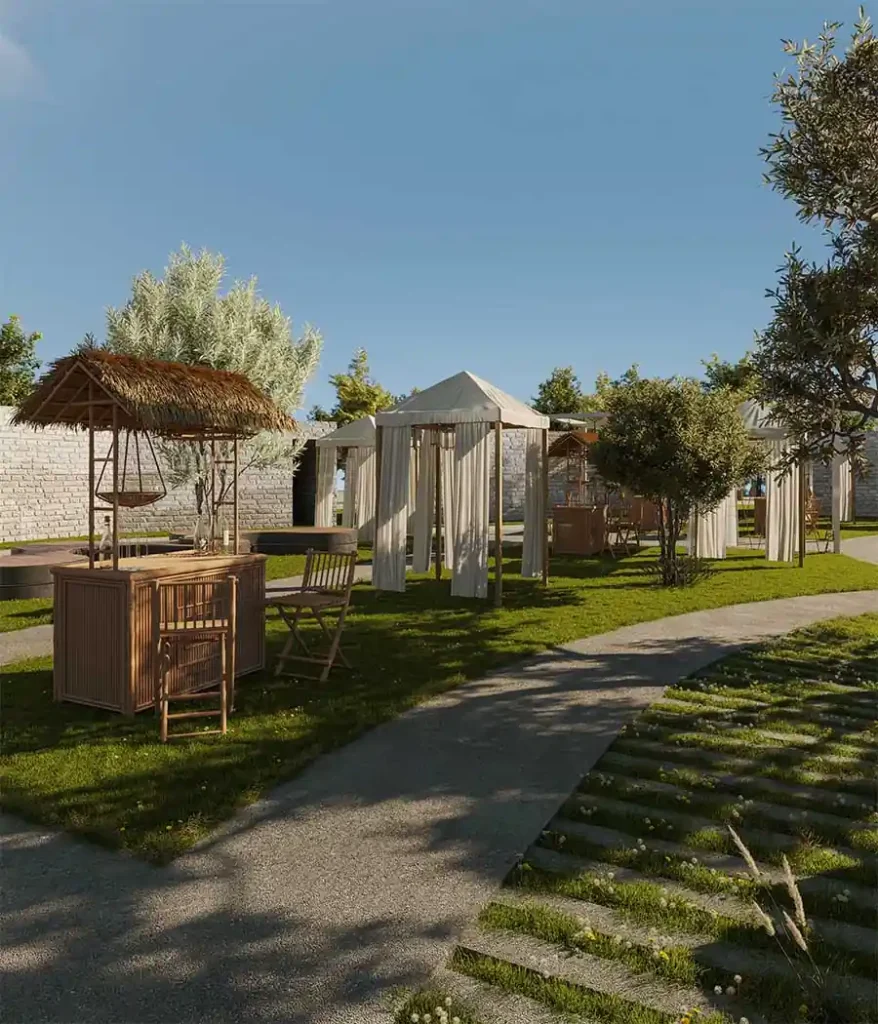 تصميم لاند سكيب حديقة عامة مع مناطق ألعاب أطفال آمنة