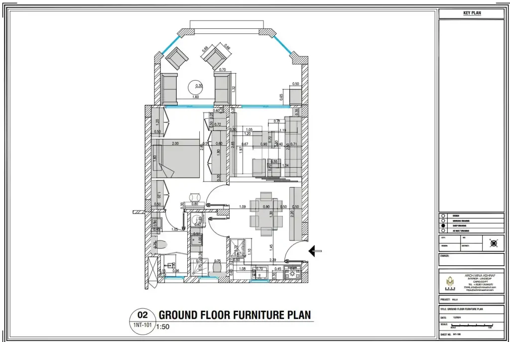 مخطط معمارى لتوزيع فرش لشالية صغير